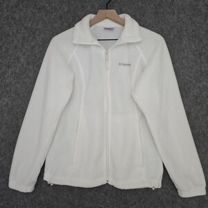 Columbia Fleece Jacket Womens M White Full Zip Pockets Soft Warm Cozy